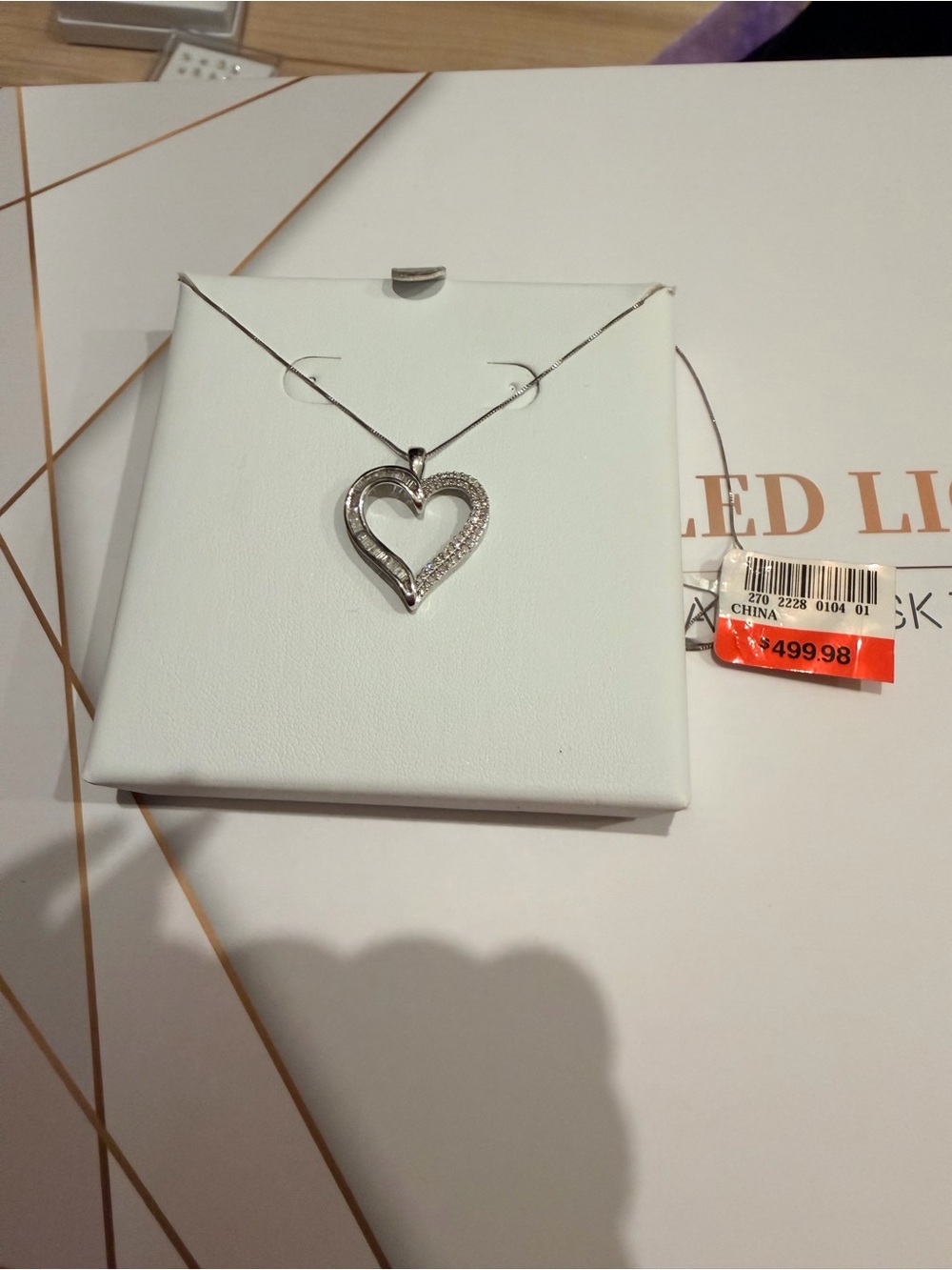 Silver Heart Pendant Necklace with Diamond - Silver